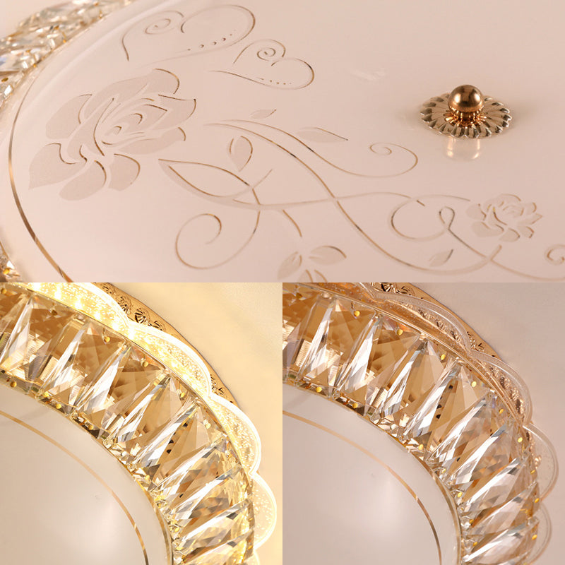 Contemporary Led Flush Mount Ceiling Light With Opal Glass Bowl And Crystal Accents - 12’/16’ Gold