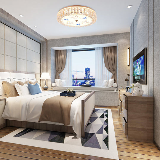 Golden Drum Flushmount Lighting: Modern Crystal And Glass Multi Light Ceiling Lamp (16’/19.5’