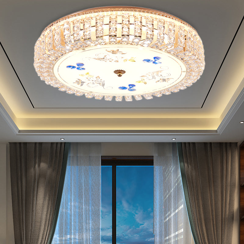 Golden Drum Flushmount Lighting: Modern Crystal And Glass Multi Light Ceiling Lamp (16’/19.5’