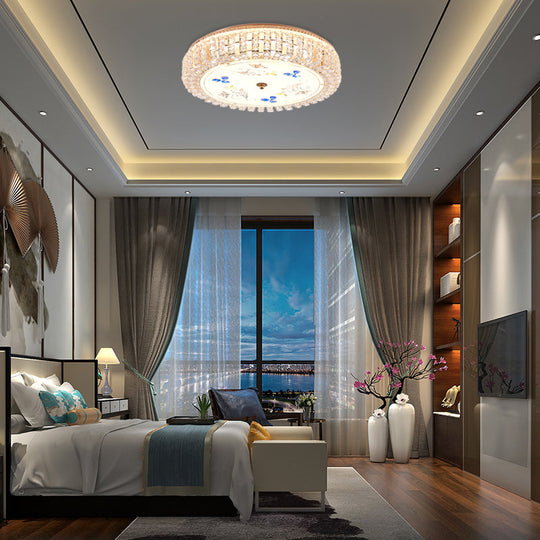 Golden Drum Flushmount Lighting: Modern Crystal And Glass Multi Light Ceiling Lamp (16’/19.5’