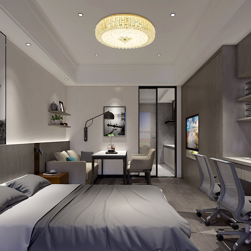 Golden Drum Flushmount Lighting: Modern Crystal And Glass Multi Light Ceiling Lamp (16’/19.5’