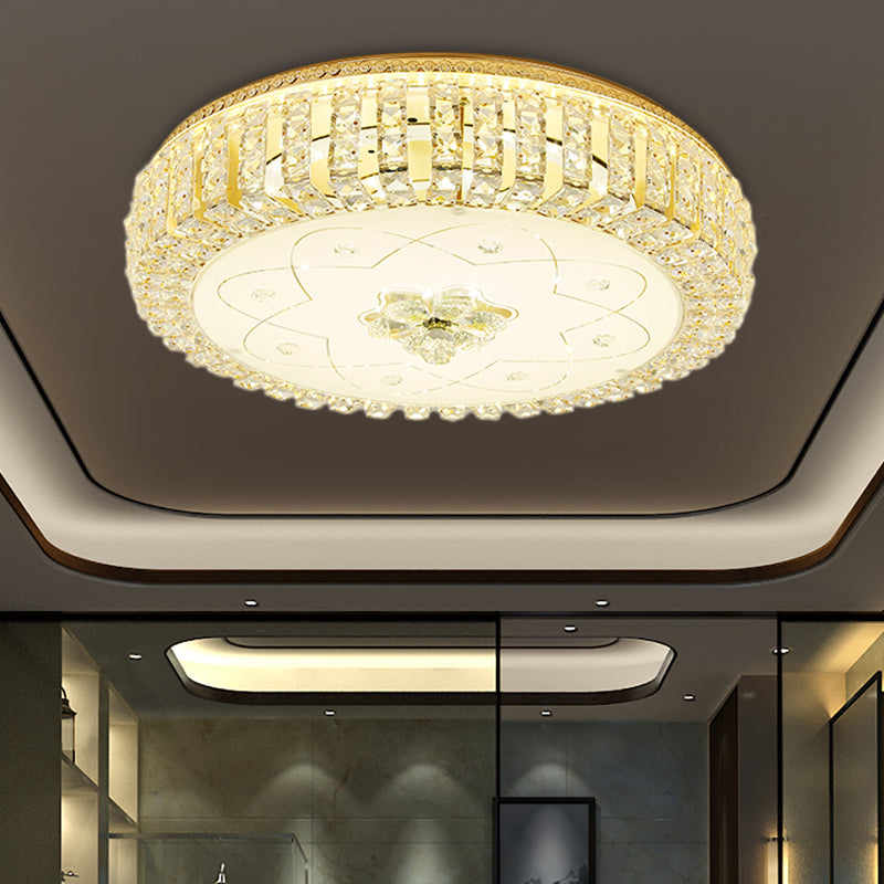 Golden Drum Flushmount Lighting: Modern Crystal And Glass Multi Light Ceiling Lamp (16’/19.5’