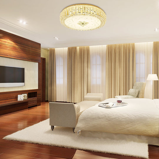 Golden Drum Flushmount Lighting: Modern Crystal And Glass Multi Light Ceiling Lamp (16’/19.5’