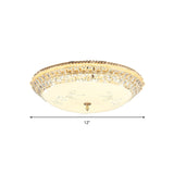 Modernist White Glass And Clear Crystal Led Flush Pendant Light For Bedroom - 12/16 Diameter