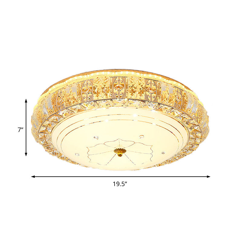 Vintage Led Flush Mount Ceiling Light With Clear K9 Crystal And Flower Patterned Diffuser