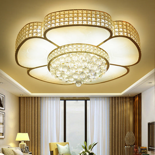 Modern Crystal Flower Ceiling Lamp - 16/23.5 W Flush Light In Gold