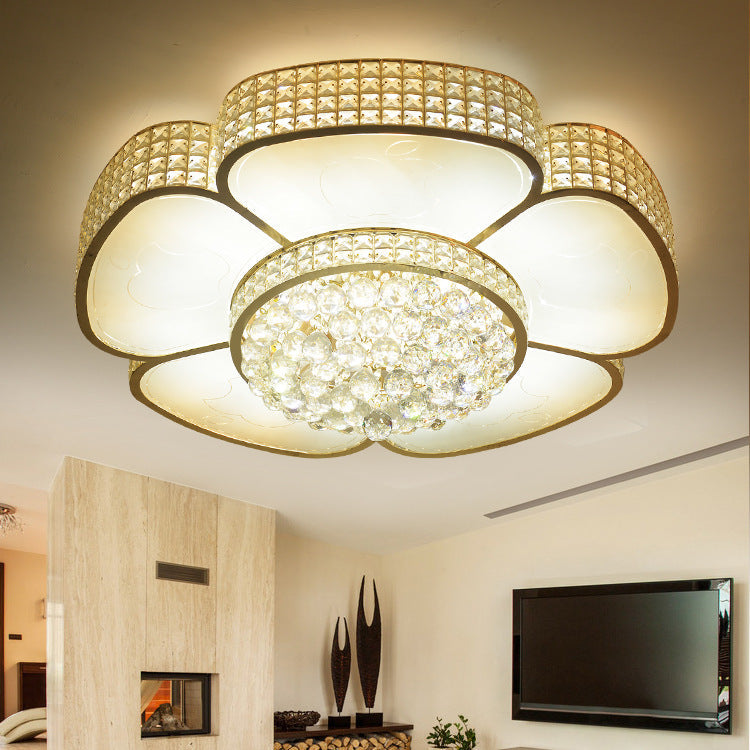 Modern Crystal Flower Ceiling Lamp - 16/23.5 W Flush Light In Gold / 16