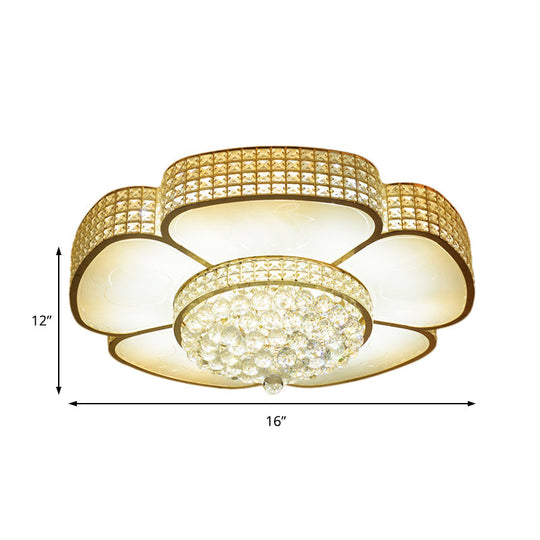 Modern Crystal Flower Ceiling Lamp - 16/23.5 W Flush Light In Gold