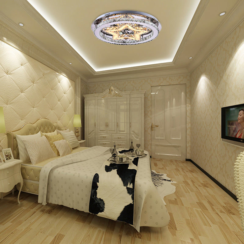 Contemporary Star Semi Flush Pendant Light With Clear Crystal Shade - Led Ceiling Lighting In Chrome