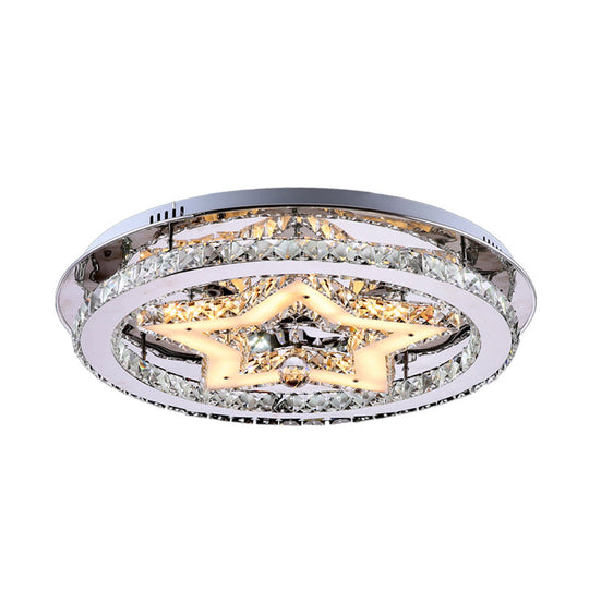 Contemporary Star Semi Flush Pendant Light With Clear Crystal Shade - Led Ceiling Lighting In Chrome