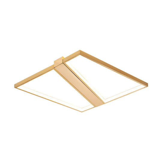 Square Gold Metal Flush Mount Ceiling Light For Modern Bedroom - 18/23.5 W Led Warm/White