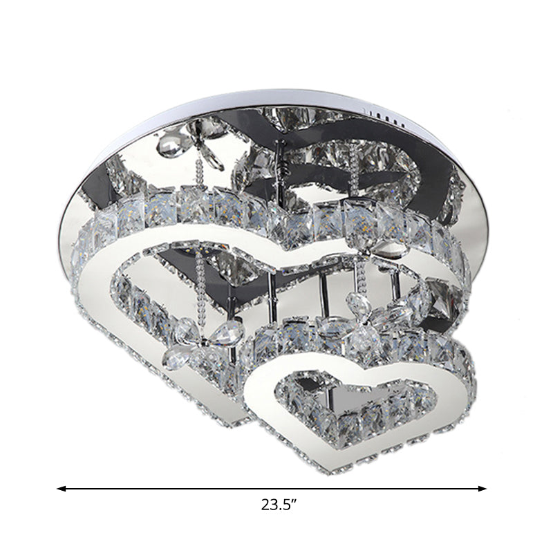 Modern Heart Crystal Led Semi Flush Light - 19.5’/23.5’ Clear Warm/White Lighting Chrome Mount