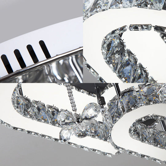Modern Heart Crystal Led Semi Flush Light - 19.5’/23.5’ Clear Warm/White Lighting Chrome Mount