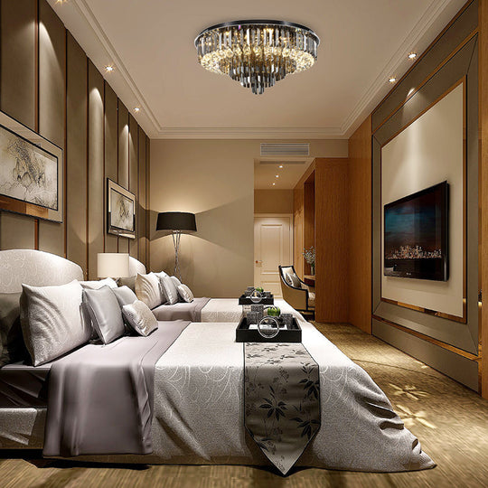 Modern Crystal Led Bedroom Ceiling Light - Smoke Gray Layered Flush-Mount Fixture 19.5/23.5 Wide
