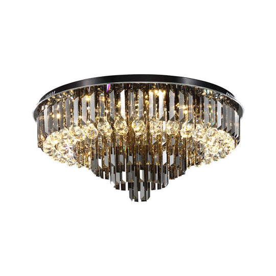 Modern Crystal Led Bedroom Ceiling Light - Smoke Gray Layered Flush-Mount Fixture 19.5/23.5 Wide