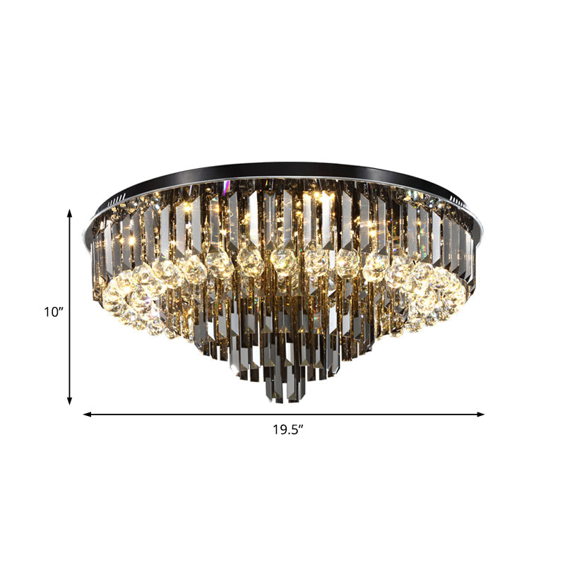 Modern Crystal Led Bedroom Ceiling Light - Smoke Gray Layered Flush-Mount Fixture 19.5/23.5 Wide