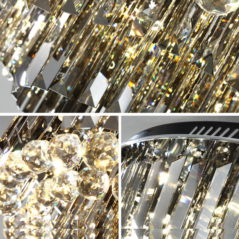 Modern Crystal Led Bedroom Ceiling Light - Smoke Gray Layered Flush-Mount Fixture 19.5/23.5 Wide