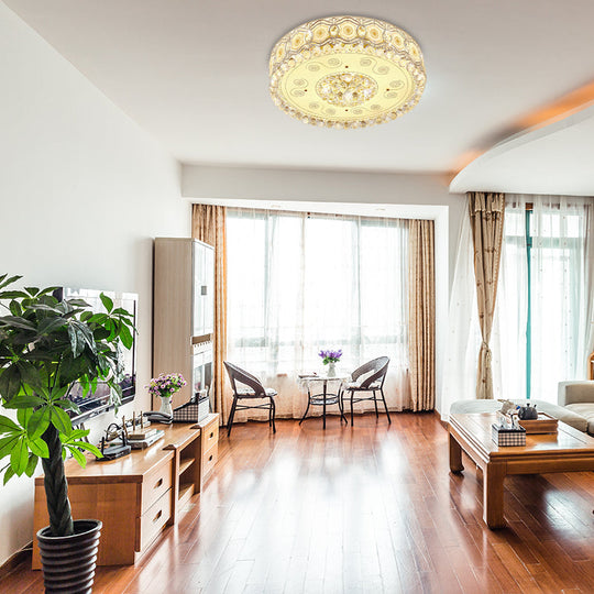 Vintage Led Flush Mount Ceiling Lamp With Etched Design Clear Crystal Accents And White Glass