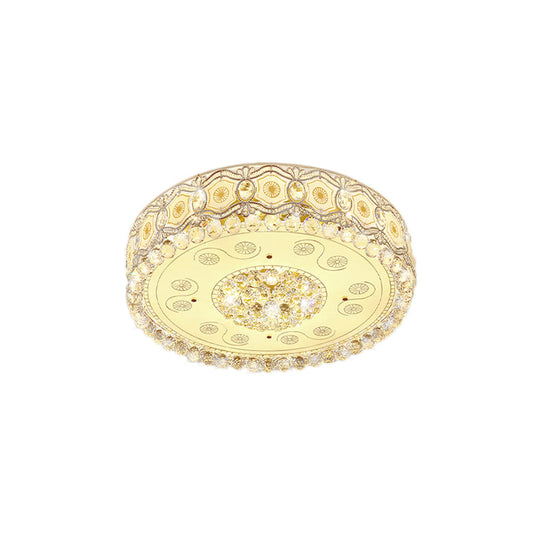 Vintage Led Flush Mount Ceiling Lamp With Etched Design Clear Crystal Accents And White Glass Circle