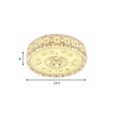 Vintage Led Flush Mount Ceiling Lamp With Etched Design Clear Crystal Accents And White Glass Circle
