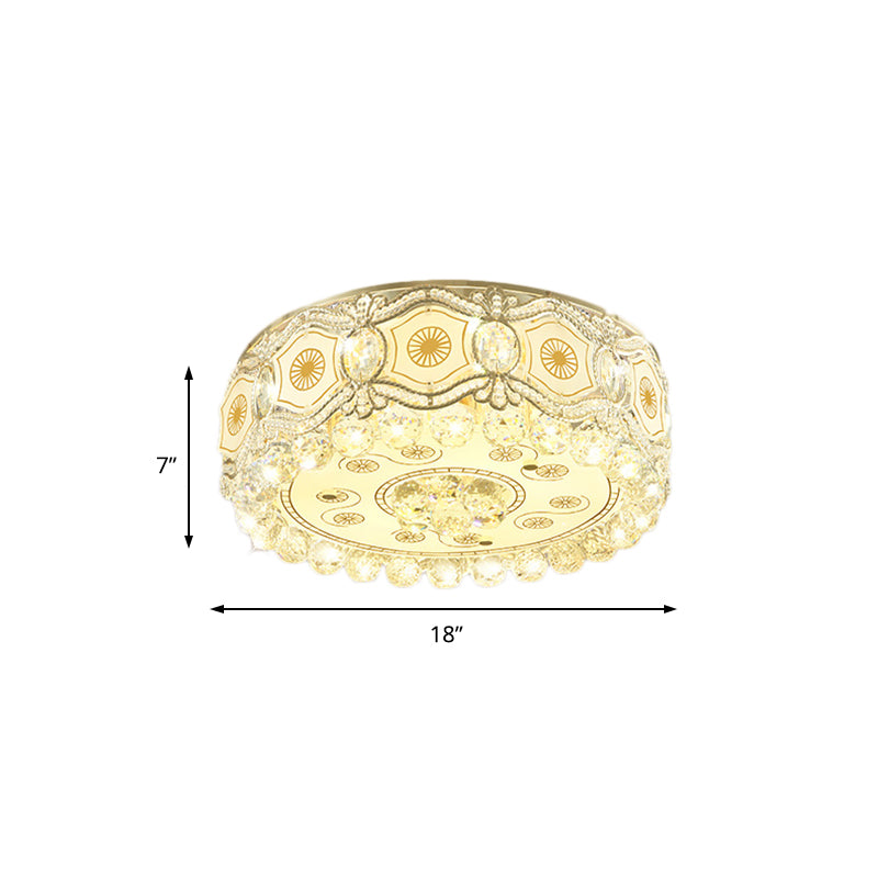 Vintage Led Flush Mount Ceiling Lamp With Etched Design Clear Crystal Accents And White Glass Circle