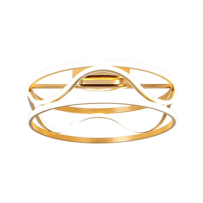 Modern Metal Gold Drum Flush Mount Ceiling Light – Led Fixture For Bedroom Warm/White