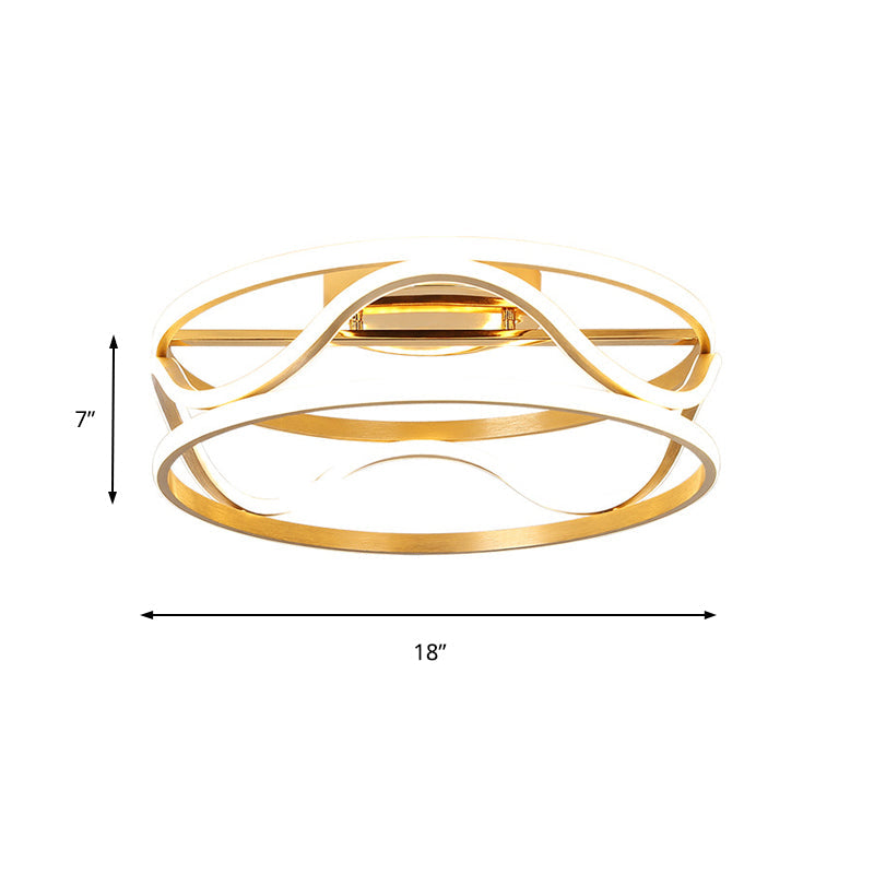 Modern Metal Gold Drum Flush Mount Ceiling Light – Led Fixture For Bedroom Warm/White