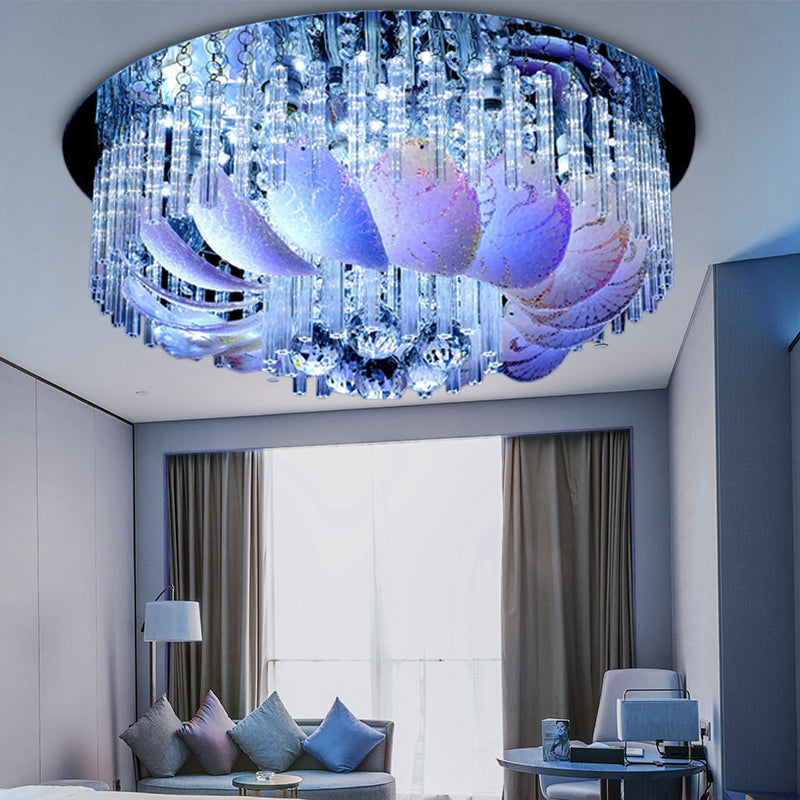 Led Flushmount Clear Crystal Circle Light Fixture - Modern 19.5/23.5/31.5 W With Leaf Glass