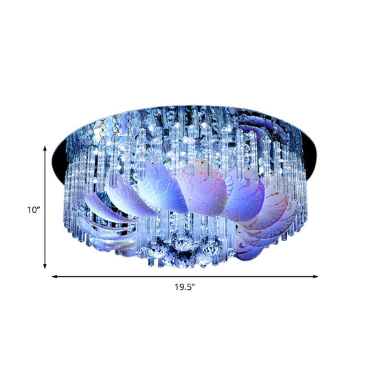 Led Flushmount Clear Crystal Circle Light Fixture - Modern 19.5/23.5/31.5 W With Leaf Glass