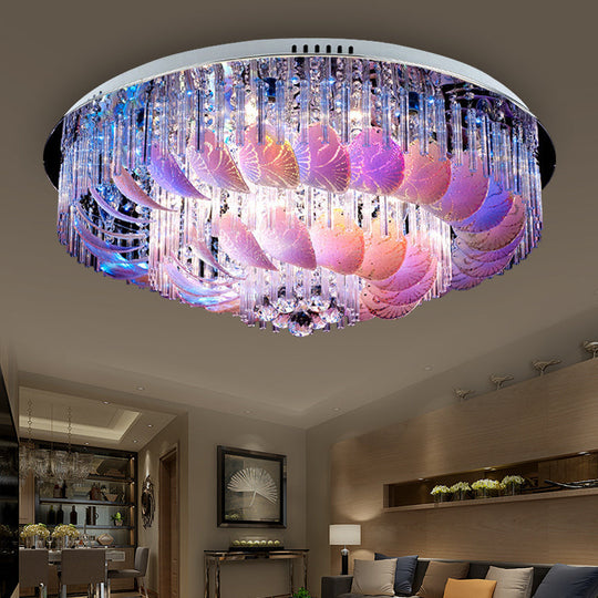 Led Flushmount Clear Crystal Circle Light Fixture - Modern 19.5/23.5/31.5 W With Leaf Glass