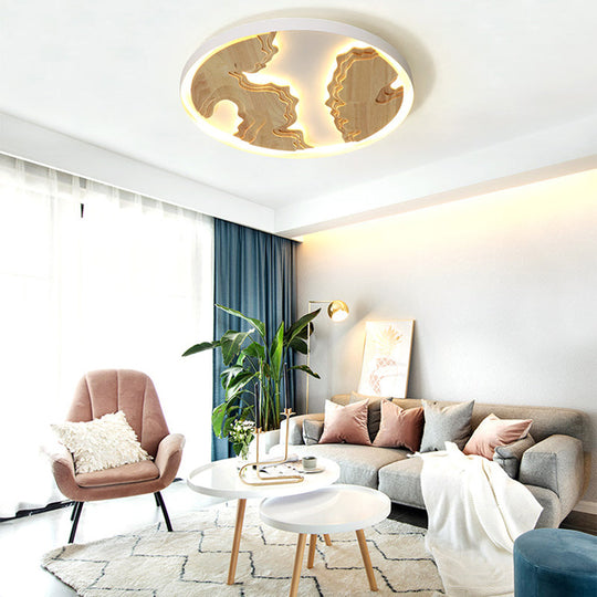 Contemporary Wood Gold/White Round Led Flush Mount Lamp For Living Room Ceiling - 16/19.5/23.5
