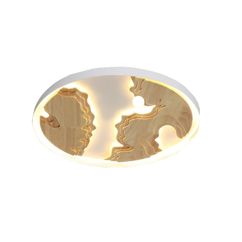 Contemporary Wood Gold/White Round Led Flush Mount Lamp For Living Room Ceiling - 16/19.5/23.5