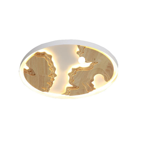 Contemporary Wood Gold/White Round Led Flush Mount Lamp For Living Room Ceiling - 16/19.5/23.5