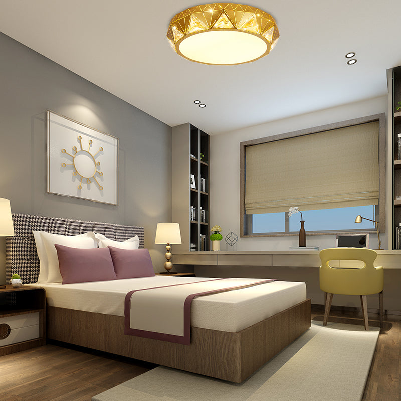 Modern Geometric Led Ceiling Lamp With Crystal Accent In White/Gold 12’/18’ W Gold / 12’