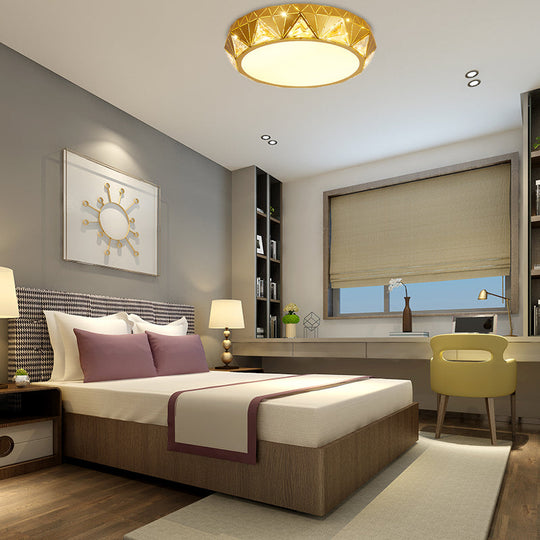 Modern Geometric Led Ceiling Lamp With Crystal Accent In White/Gold 12’/18’ W Gold / 12’