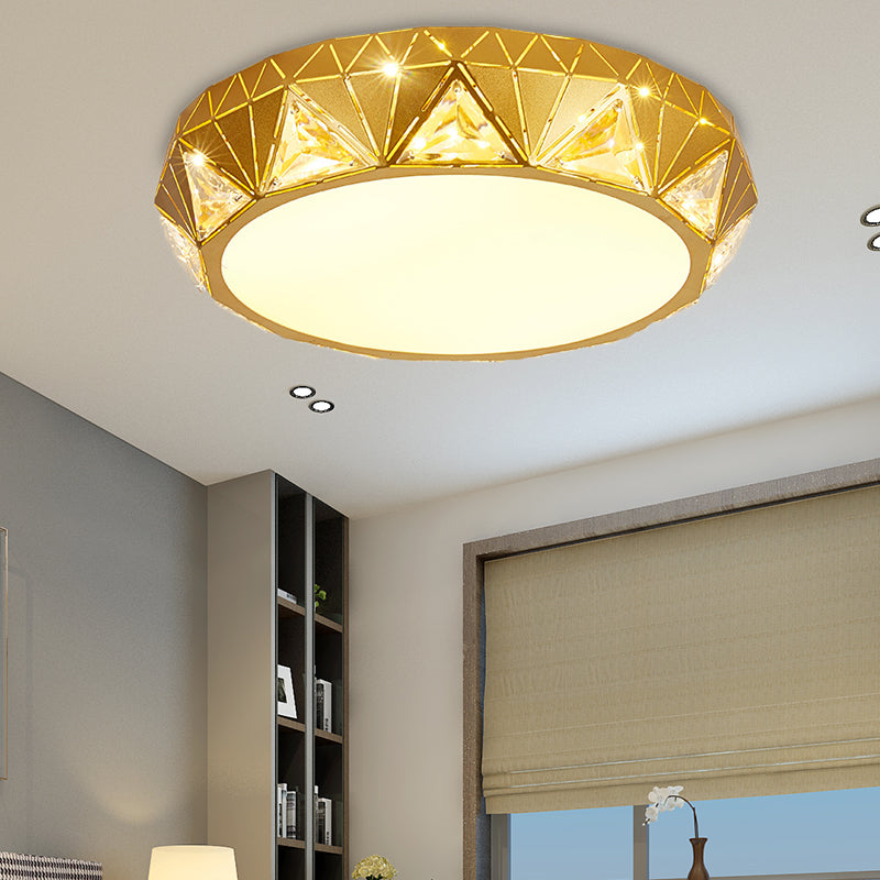 Modern Geometric Led Ceiling Lamp With Crystal Accent In White/Gold 12’/18’ W