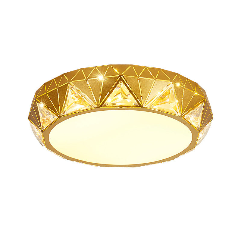 Modern Geometric Led Ceiling Lamp With Crystal Accent In White/Gold 12’/18’ W