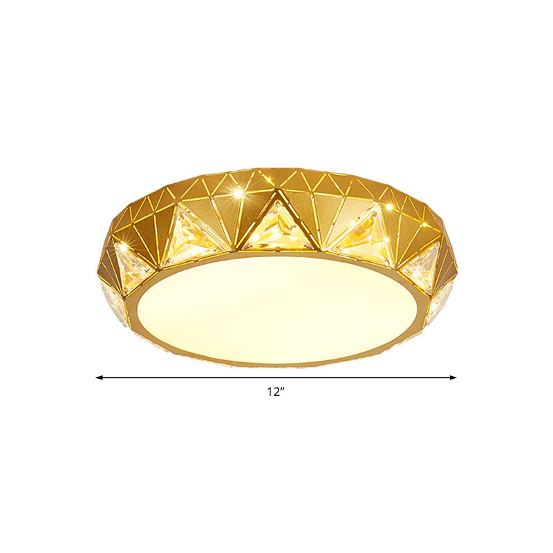 Modern Geometric Led Ceiling Lamp With Crystal Accent In White/Gold 12/18 W