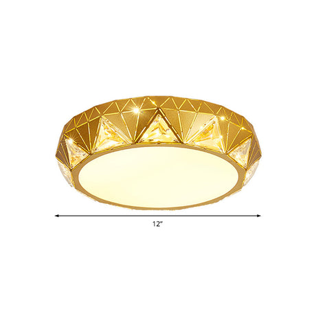Modern Geometric Led Ceiling Lamp With Crystal Accent In White/Gold 12/18 W