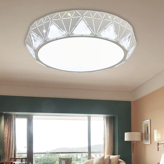 Modern Geometric Led Ceiling Lamp With Crystal Accent In White/Gold 12’/18’ W White / 12’