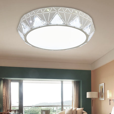 Modern Geometric Led Ceiling Lamp With Crystal Accent In White/Gold 12/18 W White / 12