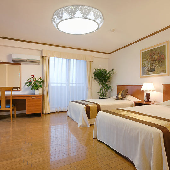 Modern Geometric Led Ceiling Lamp With Crystal Accent In White/Gold 12/18 W