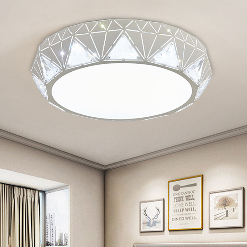 Modern Geometric Led Ceiling Lamp With Crystal Accent In White/Gold 12/18 W White / 21.5