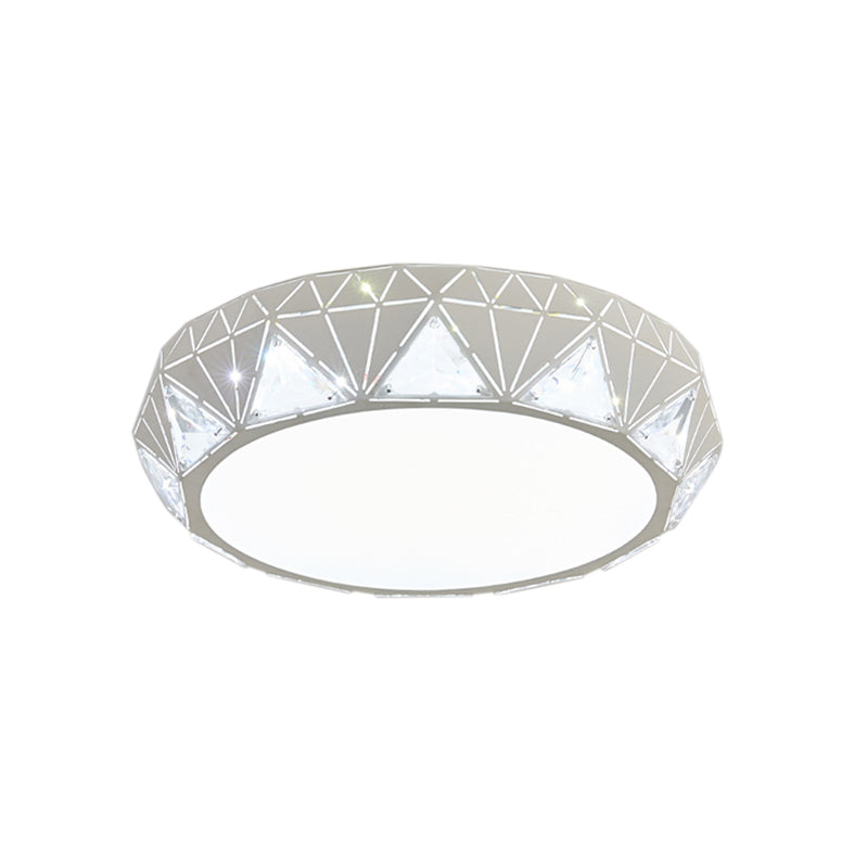 Modern Geometric Led Ceiling Lamp With Crystal Accent In White/Gold 12’/18’ W
