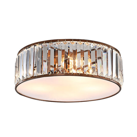 Modern Black/Bronze Flush Mount Bedroom Drum Light With Crystal Block - 12.5/16.5 Width