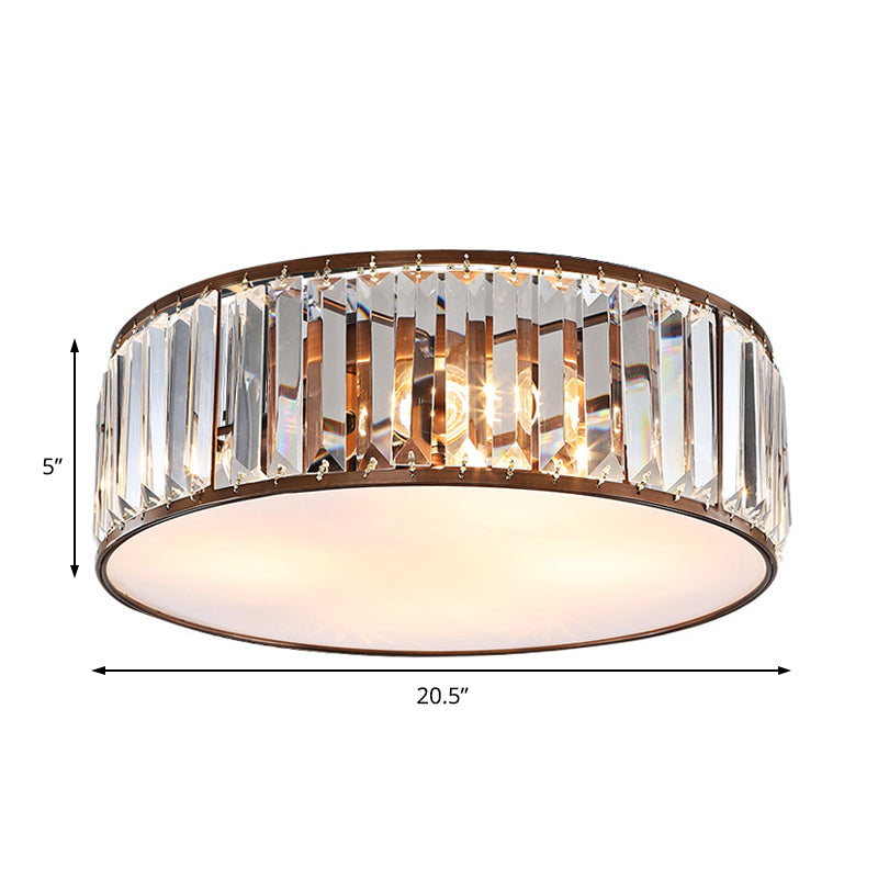 Modern Black/Bronze Flush Mount Bedroom Drum Light With Crystal Block - 12.5’/16.5’ Width