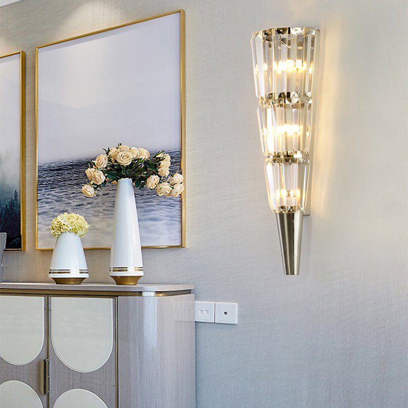 Modern Crystal Block Wall Light In Nickel Finish For Living Room 6/8.5 Width