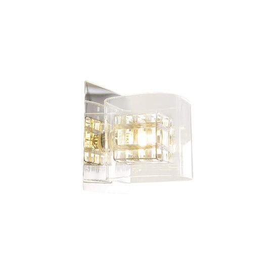 Contemporary Clear Glass Wall Sconce With Chrome Inner Wire Shade - Ideal For Corridors 1 Light Lamp
