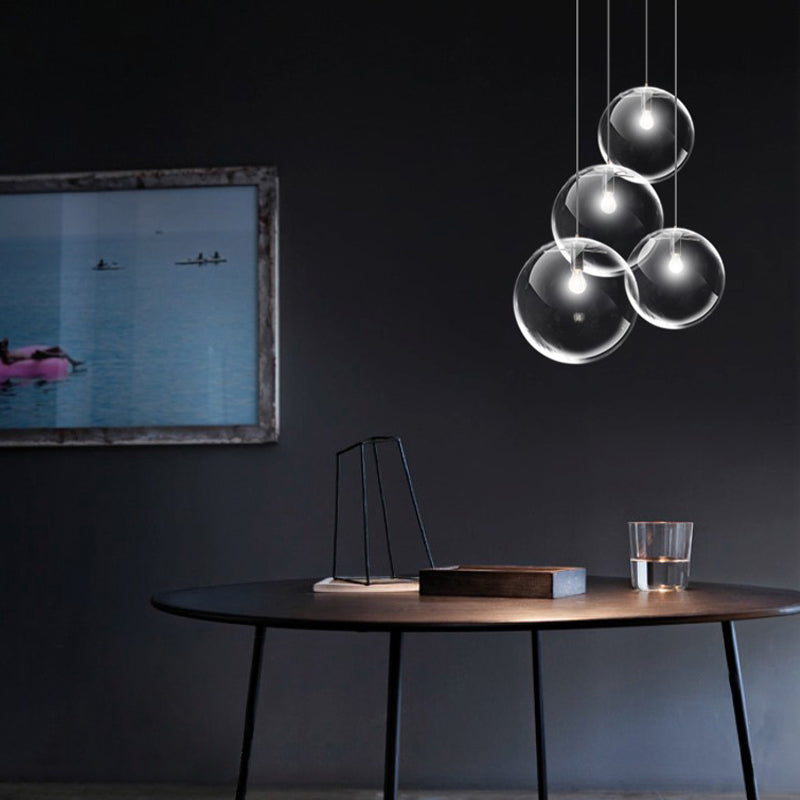 Contemporary 1-Light Black Orb Pendant: 6’/8’/12’ Wide Clear Glass Ideal For Living Room