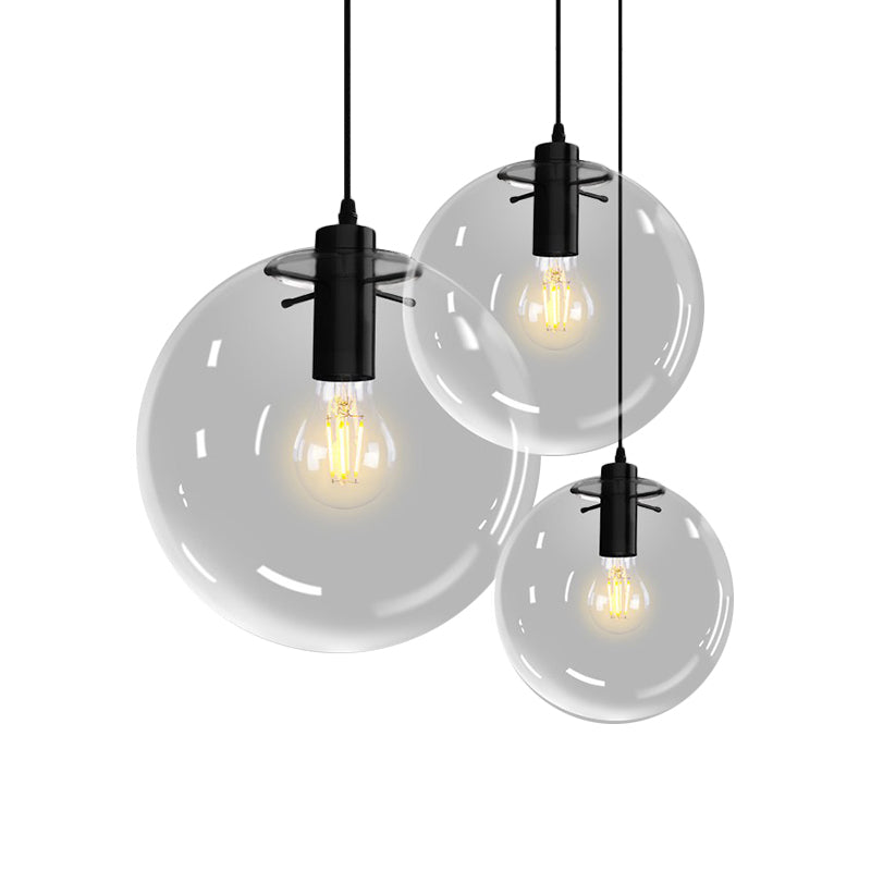 Contemporary 1-Light Black Orb Pendant: 6’/8’/12’ Wide Clear Glass Ideal For Living Room Ceiling